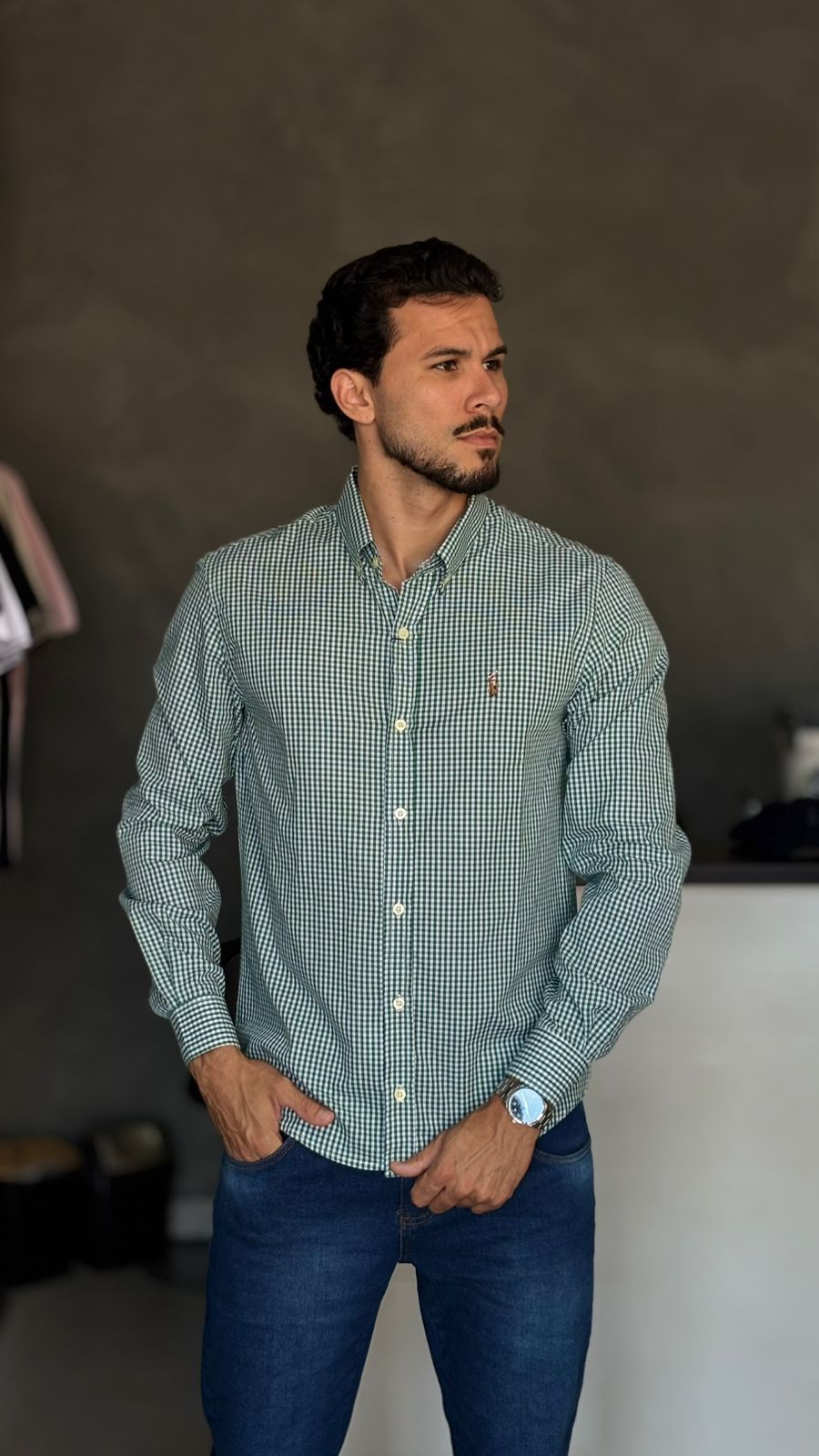 CAMISA XADREZ MANGA LONGA VERDE – CUSTOM FIT