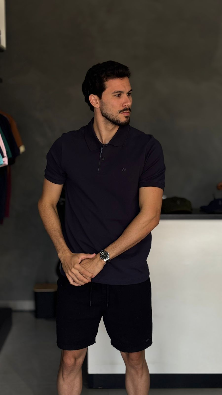 Camisa Polo Masculina Azul Marinho em Piquet