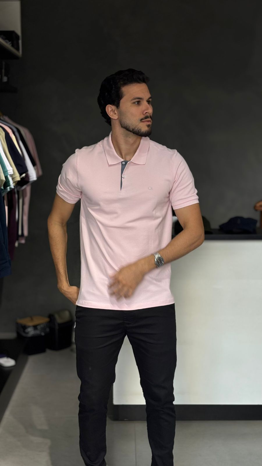 Camisa Polo Masculina Rosa em Piquet