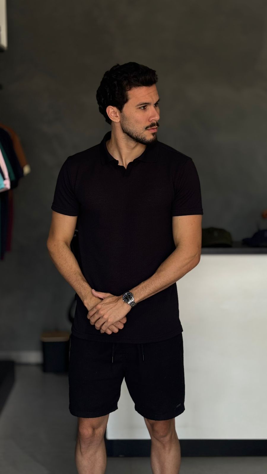 Camisa Polo Masculina Gola V branca  em Tricot – Estilo Italiano